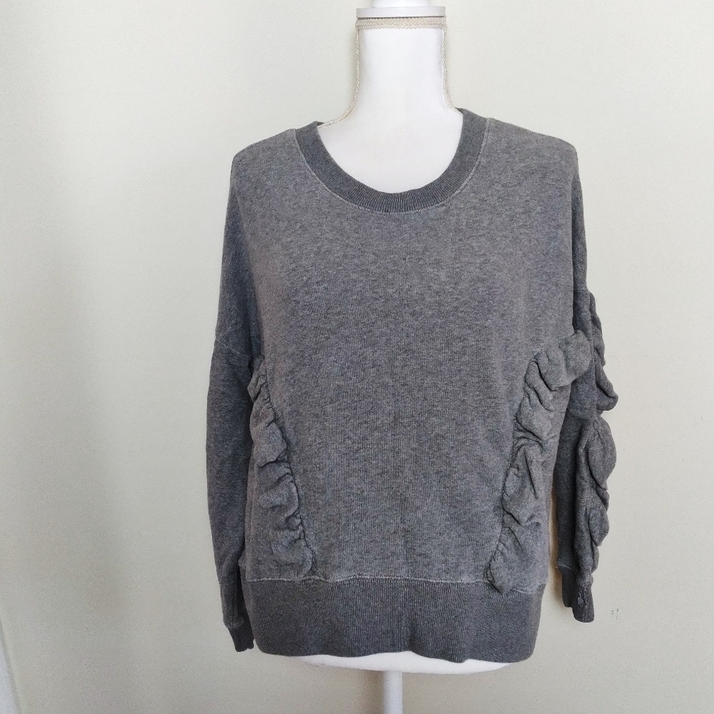 Madewell Miles Heather Gray Ruffle Sweatshirt - Picture 1 of 7
